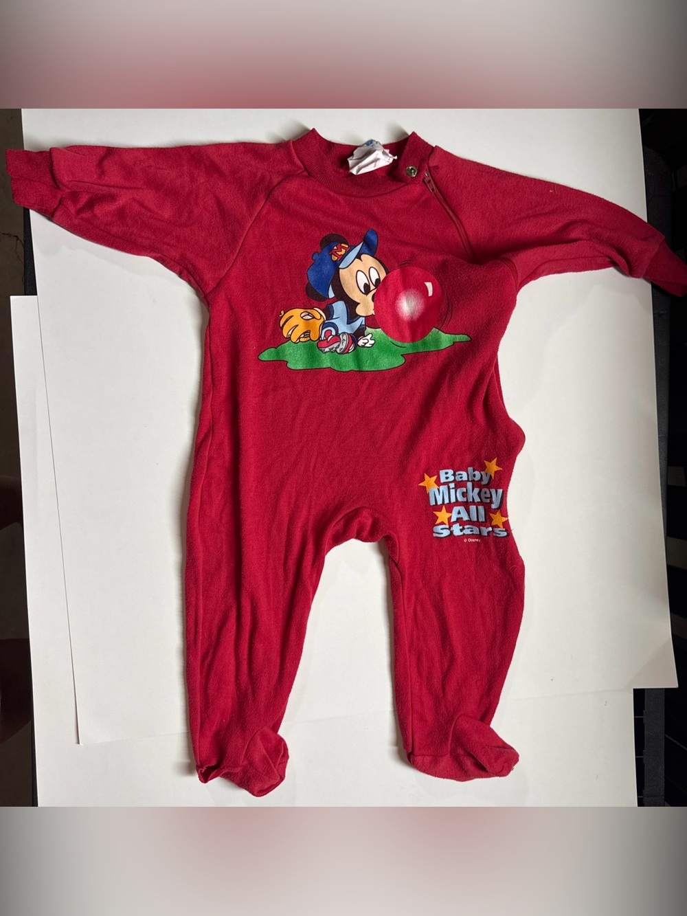 Vintage Disney Babies Sleeper Footie 12M Baby Mickey All Stars Baseball Fleece